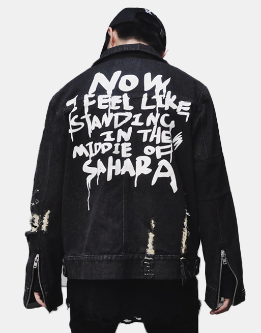 Sahara Distressed Denim Jacket Black, XS - Streetwear Jackets - Slick Street