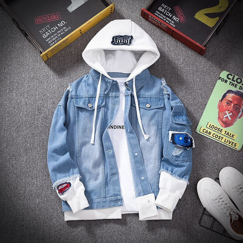 S Denim Hooded Jacket ,  - Streetwear Jackets - Slick Street