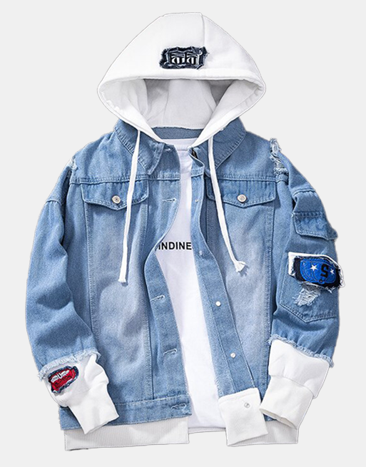 S Denim Hooded Jacket Sky blue, XS - Streetwear Jackets - Slick Street