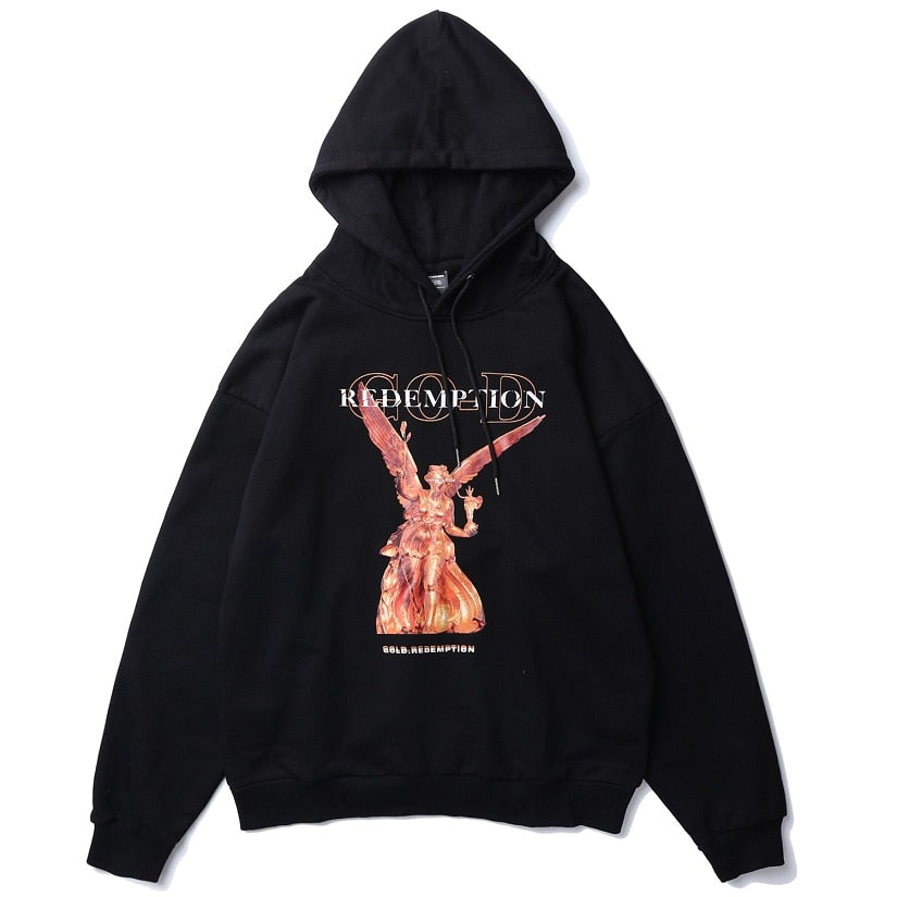 GOLD REDEMPTION Statue Loose Hoodie BlacK, XS - Streetwear Hoodie - Slick Street