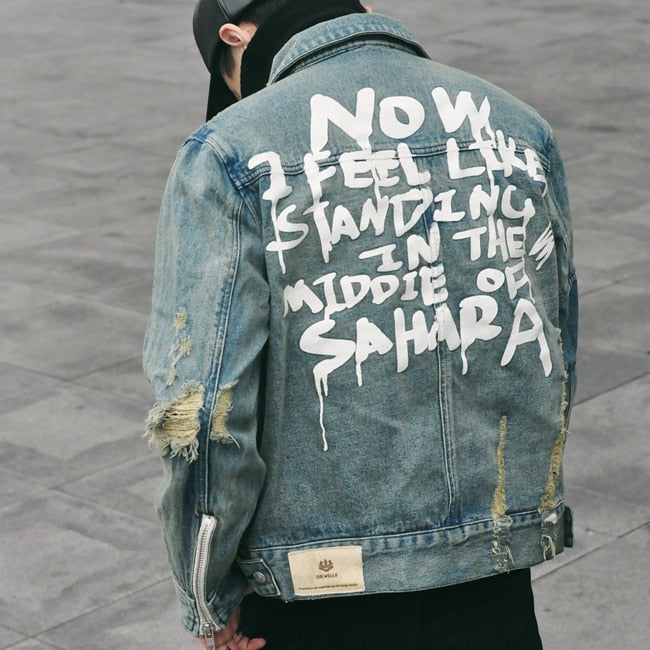Sahara Distressed Denim Jacket ,  - Streetwear Jackets - Slick Street