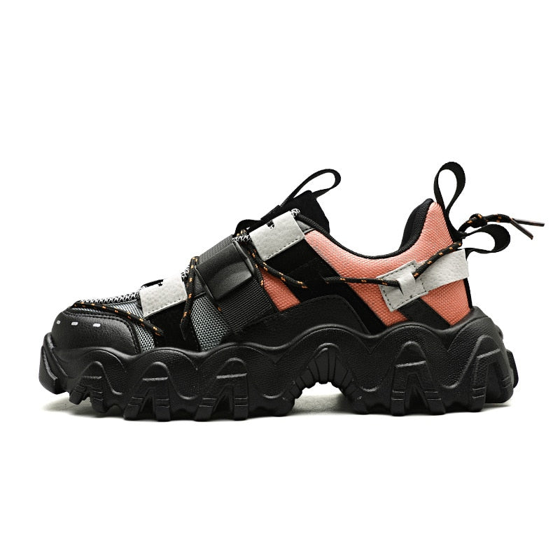 Chunky Thick Sole Sneakers Black Orange, 6.5 - Streetwear Sneaker - Slick Street