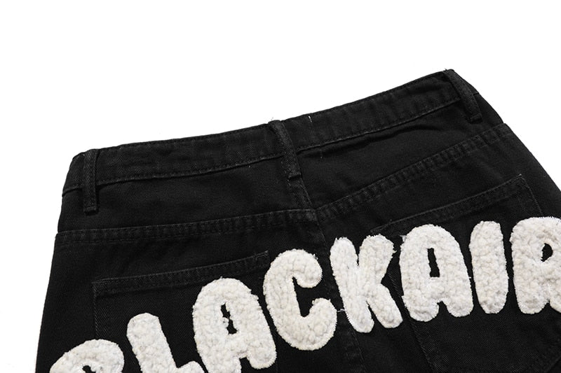 Star Skull Patchwork Straight Jeans ,  - Streetwear Jeans - Slick Street