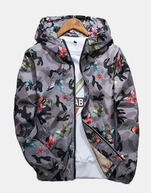 Butterfly Camo Windbreaker Gray, XXL - Streetwear Jackets - Slick Street