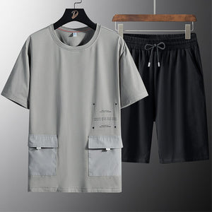 Two Pockets Loose T-Shirt + Shorts Set Gray, XS - Streetwear T-Shirts - Slick Street