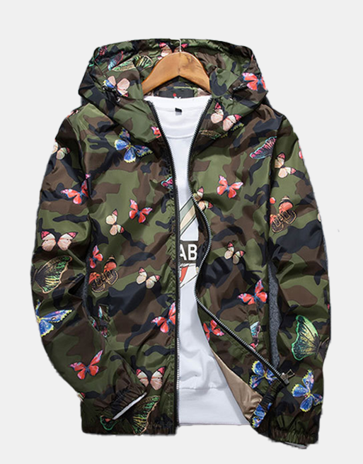 Butterfly Camo Windbreaker Green, XS - Streetwear Jackets - Slick Street