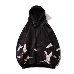 Red Crowned Crane Kangaroo Pocket Hoodie ,  - Streetwear Hoodie - Slick Street