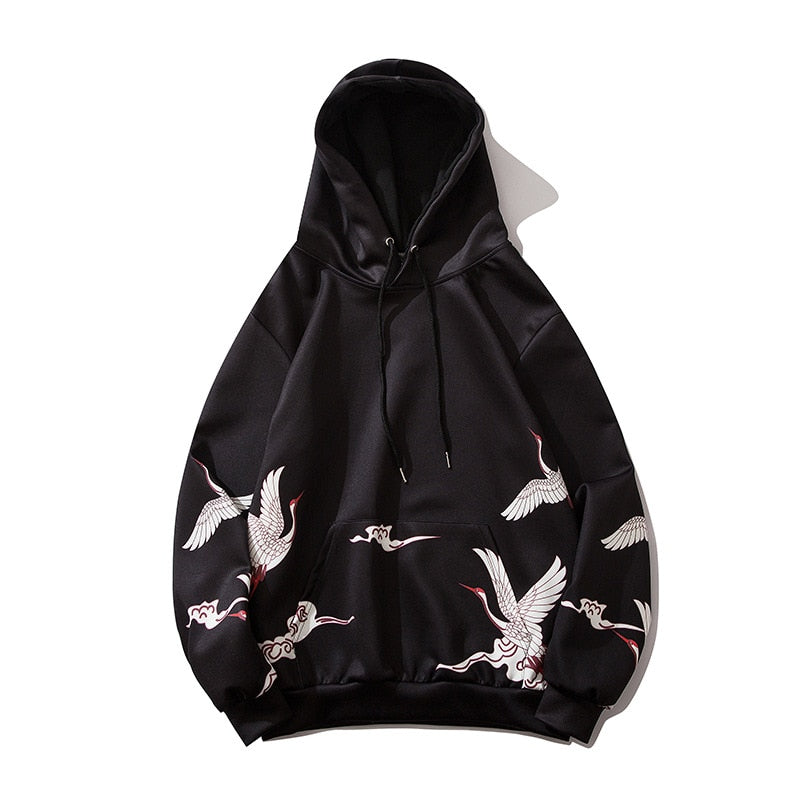 Red Crowned Crane Kangaroo Pocket Hoodie ,  - Streetwear Hoodie - Slick Street