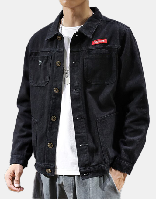 Suprems Demin Jacket Black, XS - Streetwear Jackets - Slick Street