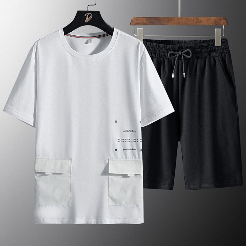 Two Pockets Loose T-Shirt + Shorts Set White, XS - Streetwear T-Shirts - Slick Street