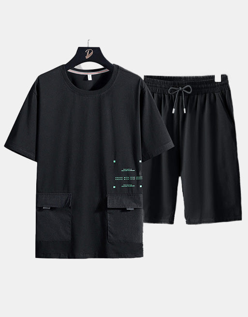 Two Pockets Loose T-Shirt + Shorts Set ,  - Streetwear T-Shirt - Slick Street