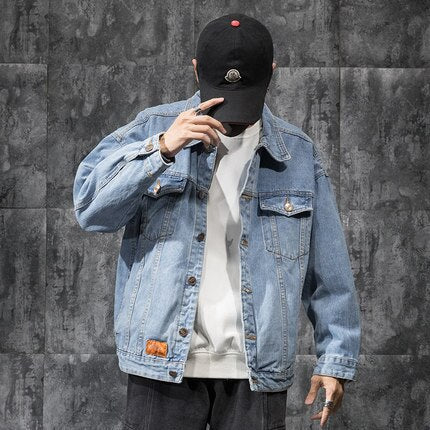 Men Denim Jacket Streetwear Hip Hop Hooded Casual Loose Outerwear