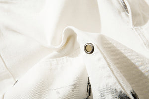 Herringbone Graffiti Print White Straight Jeans ,  - Streetwear Jeans - Slick Street