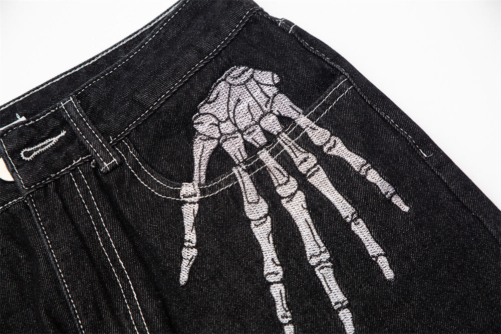 Skeleton Hand Black Jeans ,  - Streetwear Jeans - Slick Street