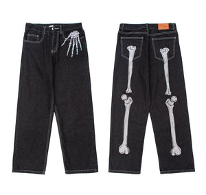 Skeleton Hand Black Jeans ,  - Streetwear Jeans - Slick Street