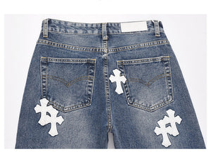 The Crucifix Cross Patch Jeans ,  - Streetwear Jeans - Slick Street