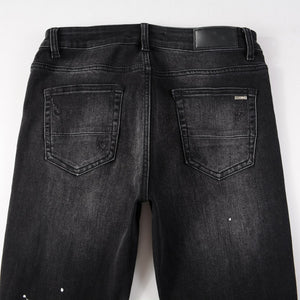 Ruby Distressed Rhinestone Slim Black Jeans ,  - Streetwear Jeans - Slick Street