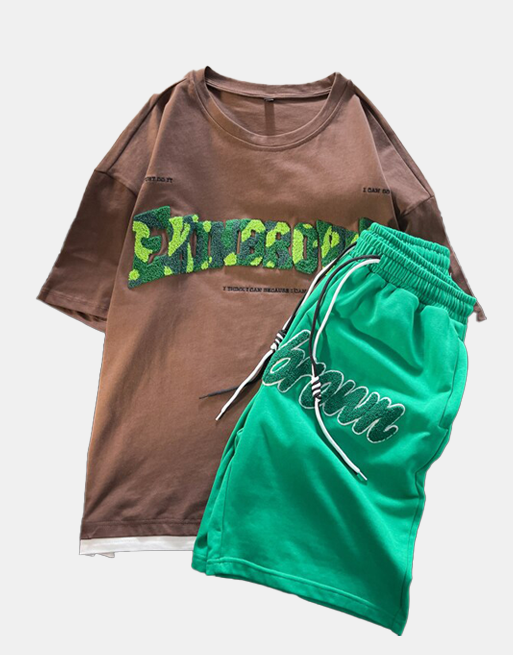 Ekinbrown Tee & Shorts Set Coffee Green, XS - Streetwear Tee - Slick Street