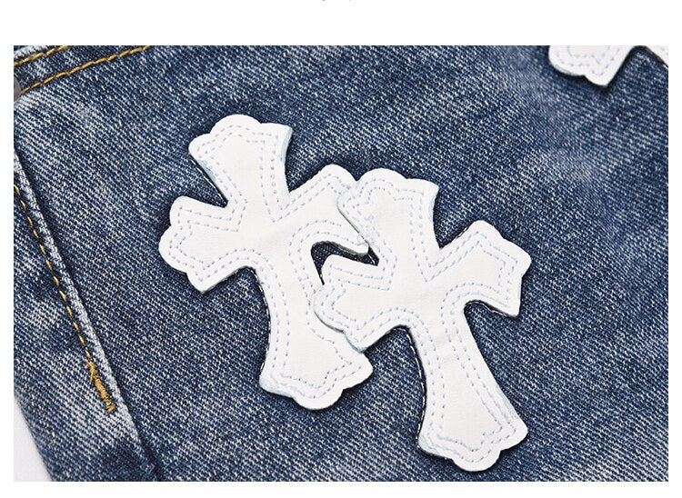 The Crucifix Cross Patch Jeans ,  - Streetwear Jeans - Slick Street