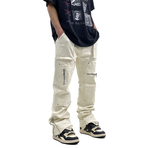 StreetIV Patchwork Zipper Pants XS, White - Streetwear Cargo Pants - Slick Street