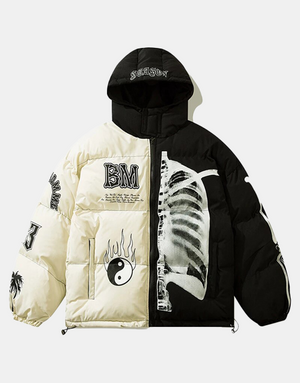 Yin Yang Skeleton Jacket White, XS - Streetwear Jackets - Slick Street