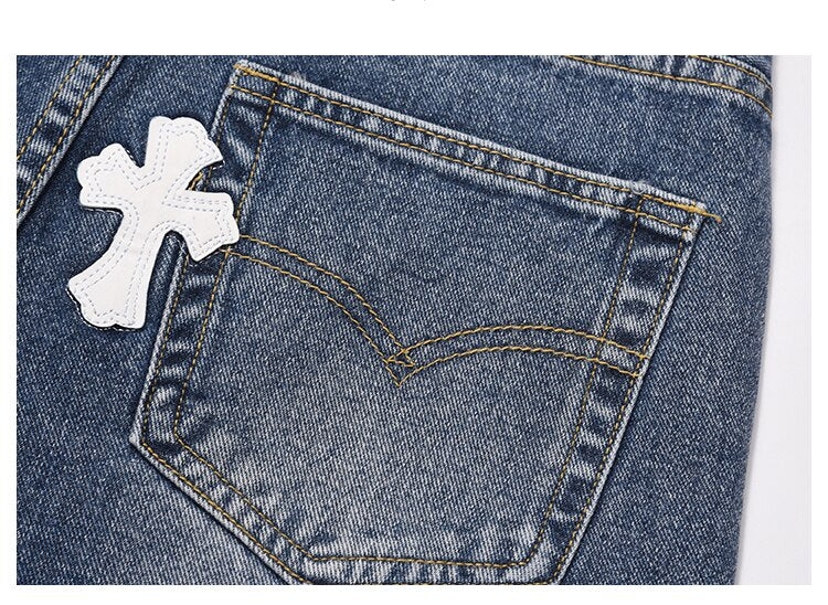 The Crucifix Cross Patch Jeans ,  - Streetwear Jeans - Slick Street