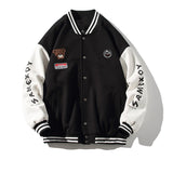 Teddy Bear Stitch Varsity Jacket Black, XS - Streetwear Jacket - Slick Street