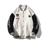 Teddy Bear Stitch Varsity Jacket White, XS - Streetwear Jacket - Slick Street