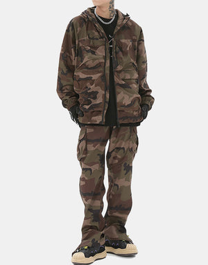 N923 Drawstring Camo Jacket & Cargo Pants Set ,  - Streetwear Tracksuits - Slick Street