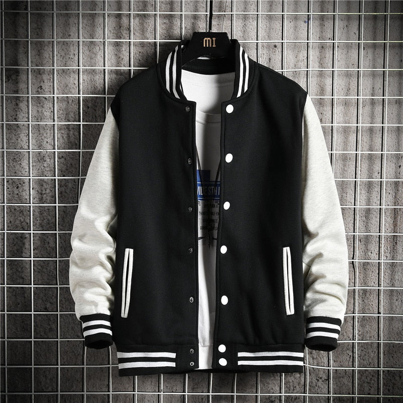 Solid Varsity Jacket Black, XS - Streetwear Jacket - Slick Street