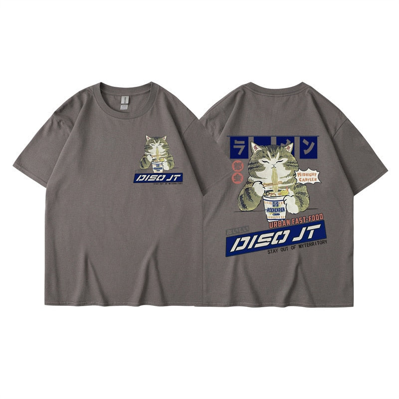Midnight Canteen Cat Graphic T-Shirt Dark Gray, XXS - Streetwear T-Shirt - Slick Street