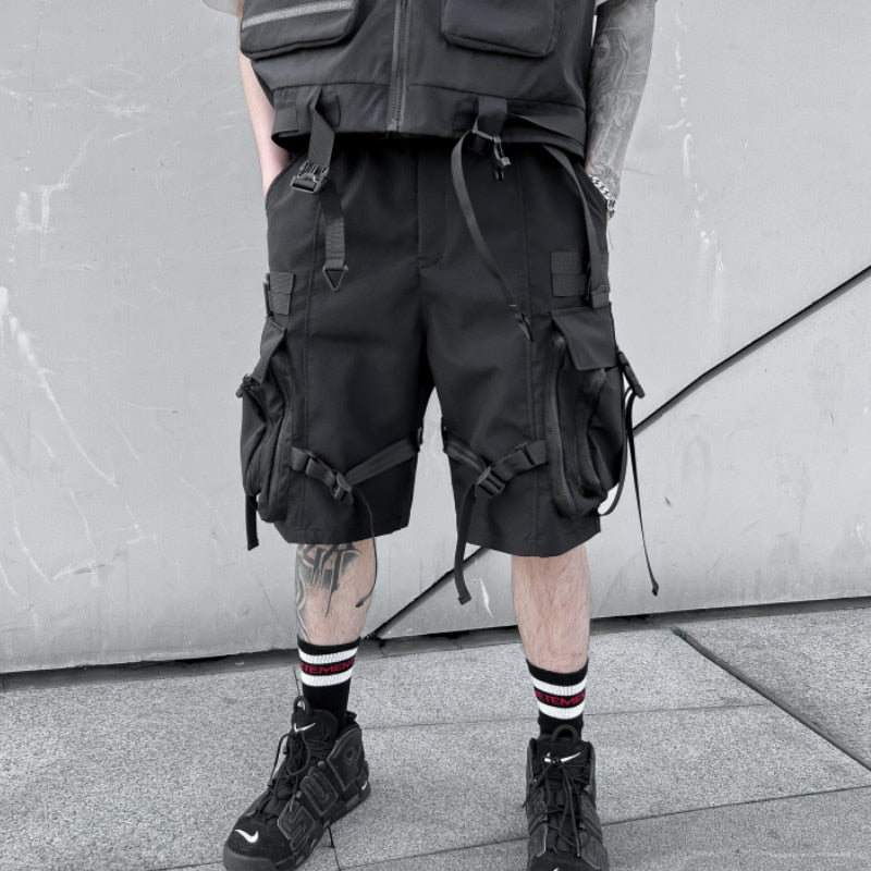 Techwear Streetwear Ribbons Baggy Shorts ,  - Streetwear Shorts - Slick Street