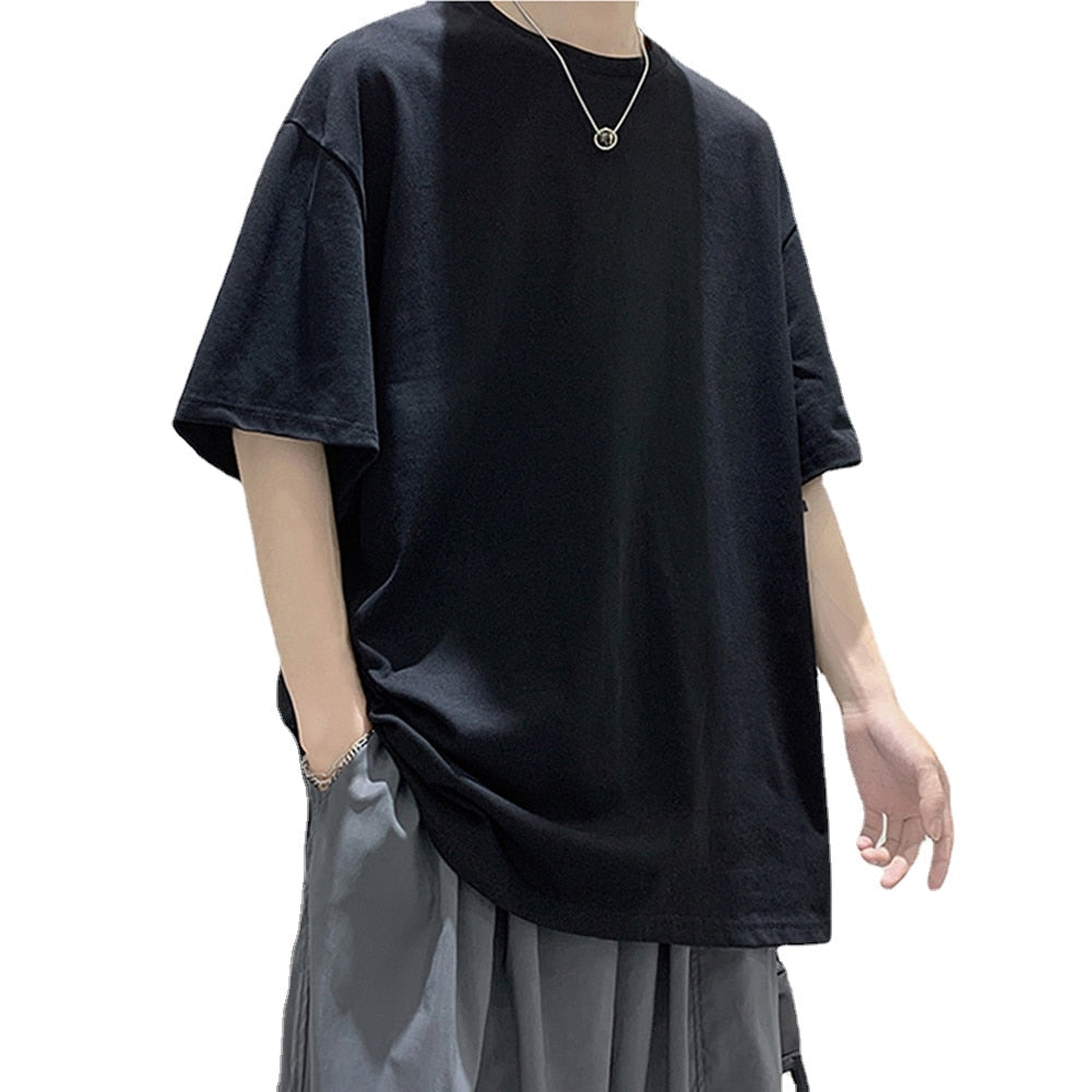 Loose Round Neck Plain T-shirt ,  - Streetwear T-Shirt - Slick Street