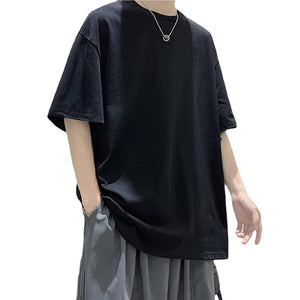 Loose Round Neck Plain T-Shirt , - Streetwear T-Shirts - Slick Street