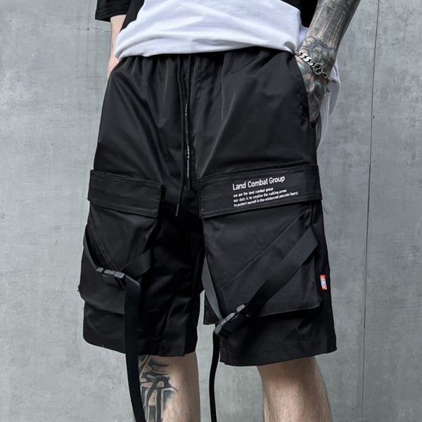 Land Combat Buckle Pocket Shorts Black, XS - Streetwear Shorts - Slick Street