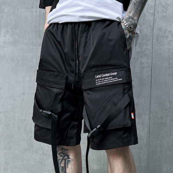 Darkwear Multiple Cargo Buckles Pockets Shorts