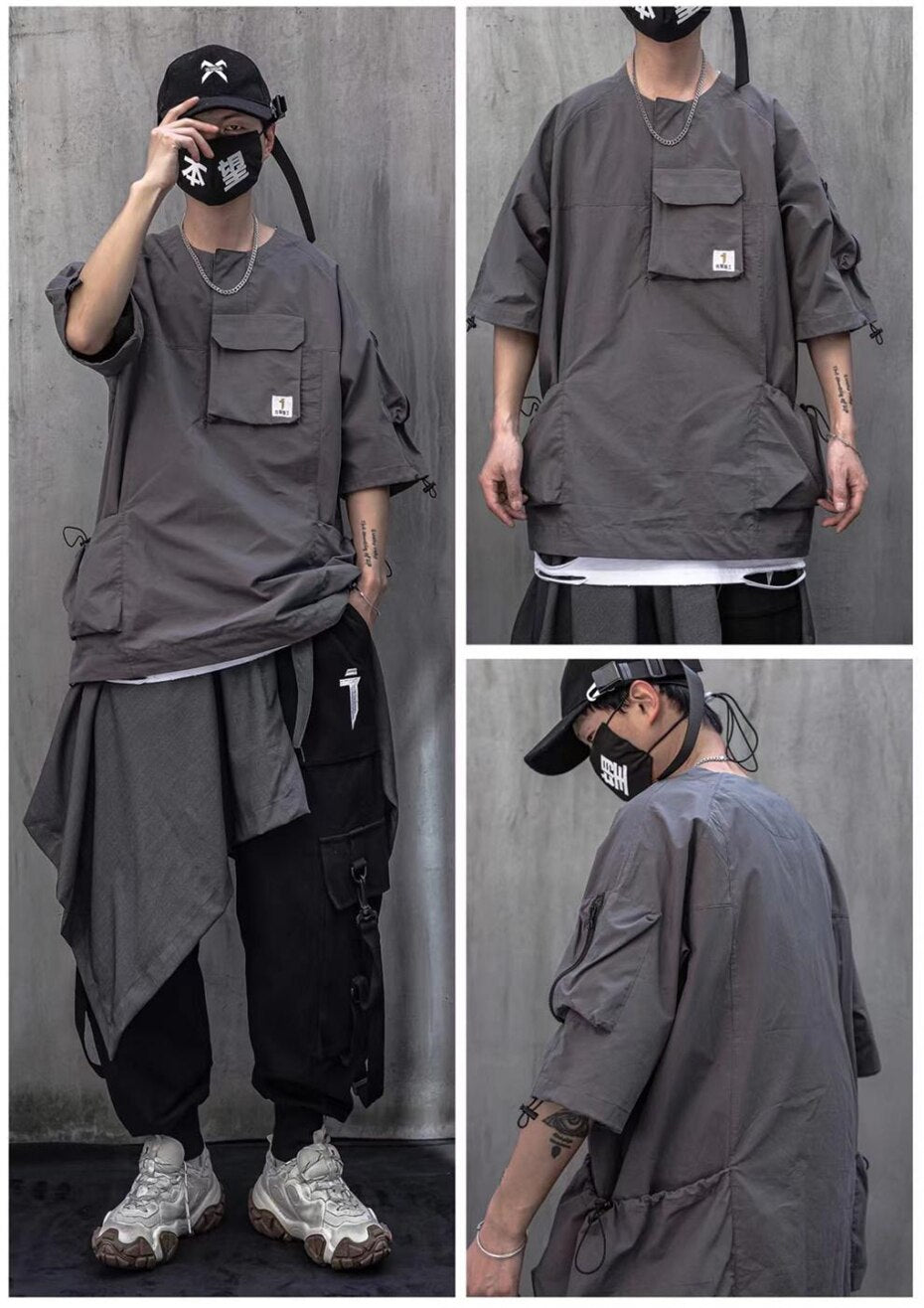 Elastic Waist Pocket Casual T-Shirt ,  - Streetwear T-Shirt - Slick Street
