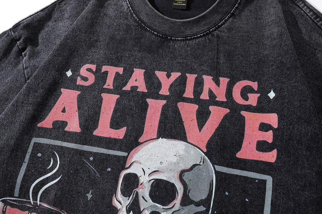 Staying Alive Skeleton T-Shirt ,  - Streetwear T-Shirt - Slick Street