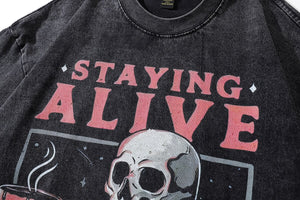 Staying Alive Skeleton T-Shirt , - Streetwear T-Shirts - Slick Street