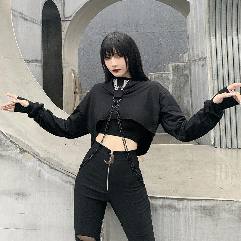 Demon Wings With Metal Chain Hoodie ,  - Streetwear Hoodie - Slick Street