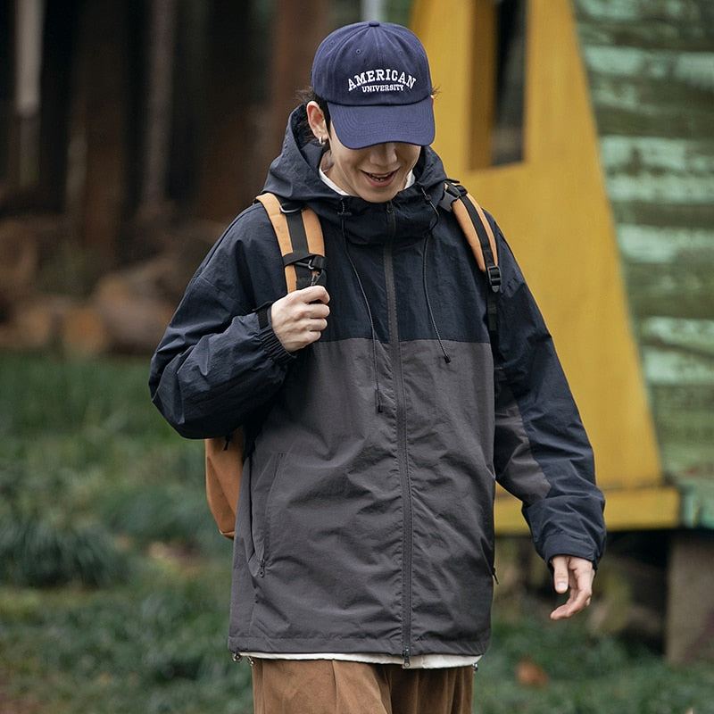 Two Tone Windbreaker Jacket Navy, XS - Streetwear Jacket - Slick Street