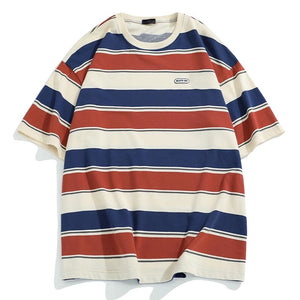 BEAUTE-OUS Varied Color Stripe T-Shirt Red, XXS - Streetwear T-Shirt - Slick Street