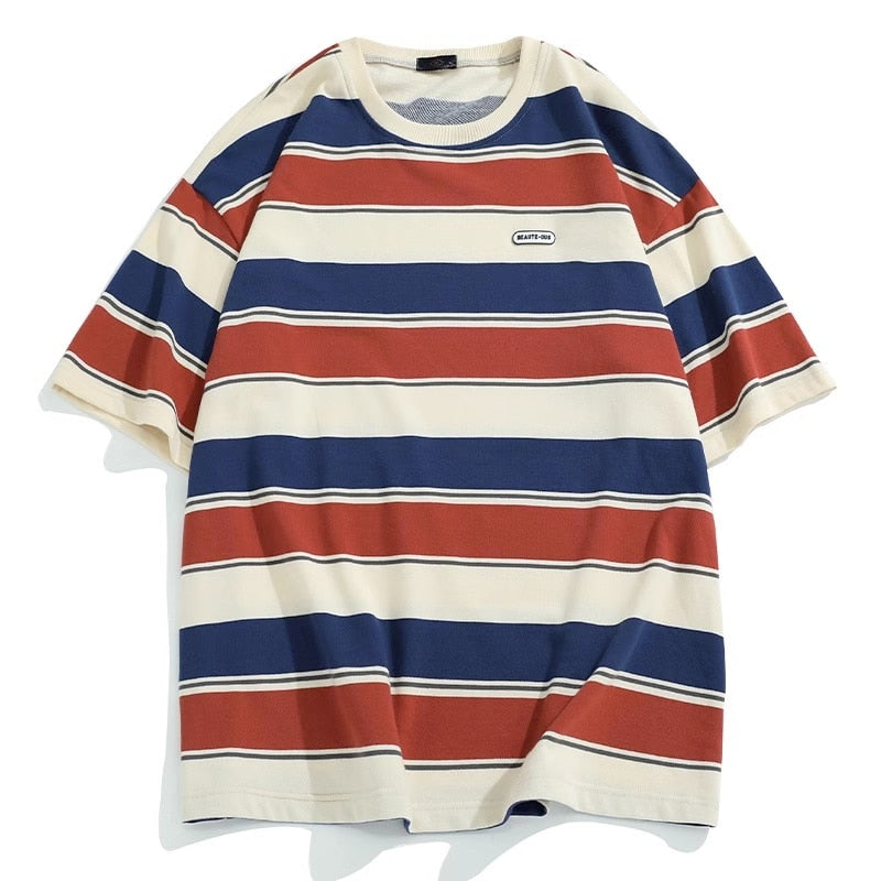 BEAUTE-OUS Varied Color Stripe T-Shirt Red, XXS - Streetwear T-Shirt - Slick Street
