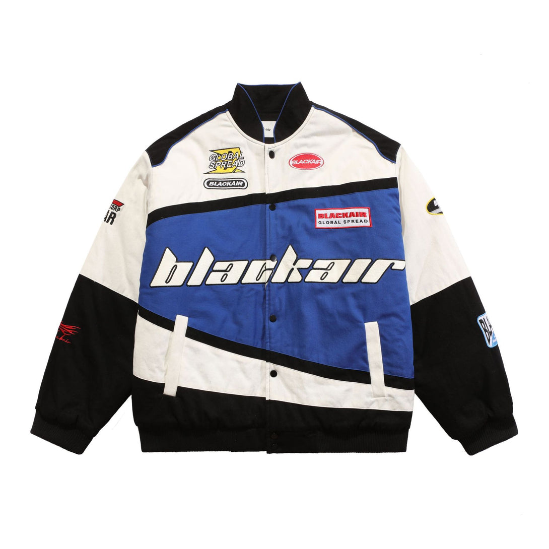 Retro 'BlackAir' Oversized Racer Jacket Blue, XS - Streetwear Jacket - Slick Street