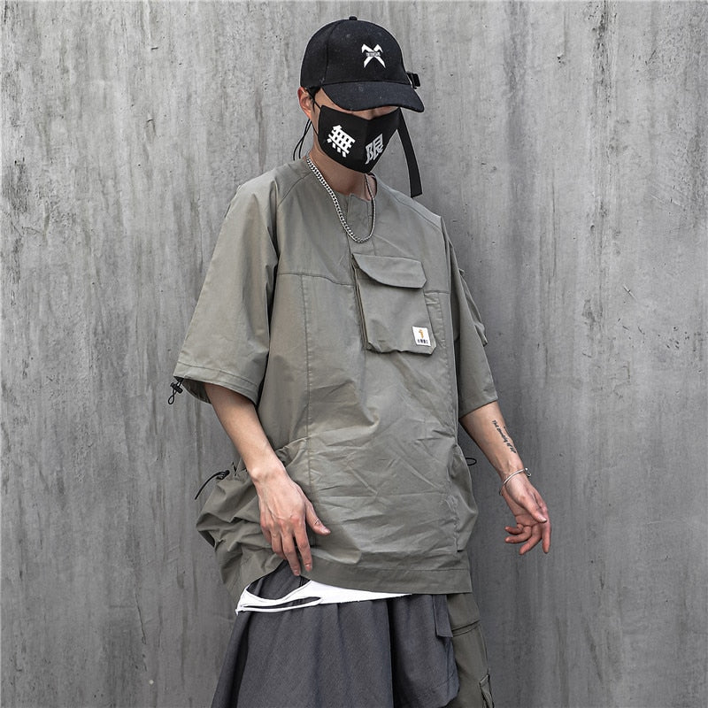 Elastic Waist Pocket Casual T-Shirt ,  - Streetwear T-Shirt - Slick Street