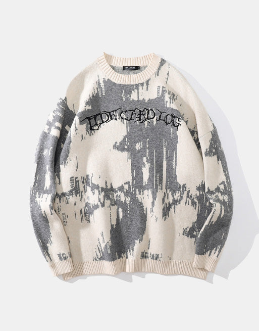 Jacquard Two Tone Sweater White, XS - Streetwear Sweater - Slick Street