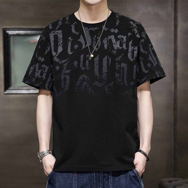 Letter Print Gradient T-Shirt Black, XS - Streetwear T-Shirt - Slick Street