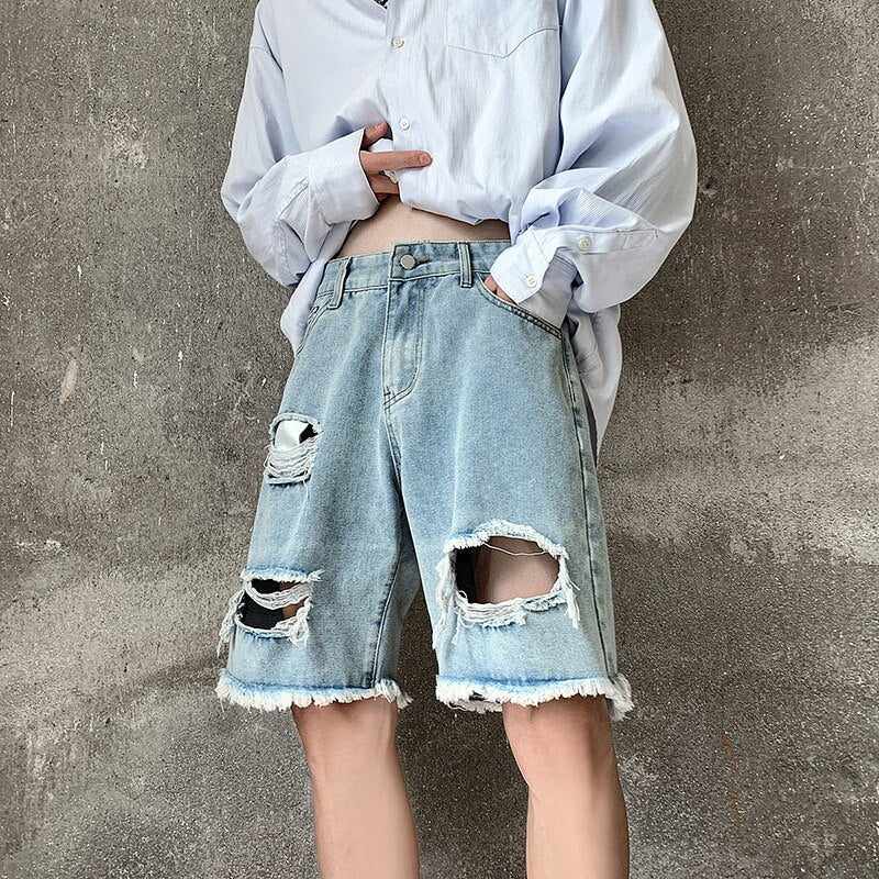Denim Ripped Jeans Shorts Blue, XS - Streetwear Shorts - Slick Street