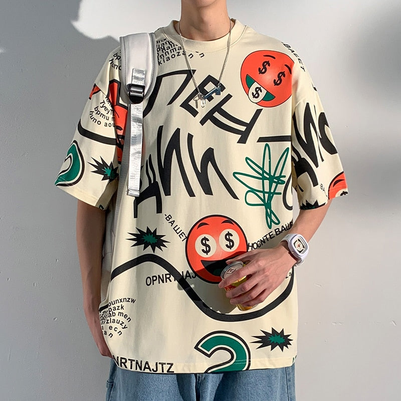 Dollar Emoji Graphic T-Shirt Beige, XS - Streetwear T-Shirt - Slick Street