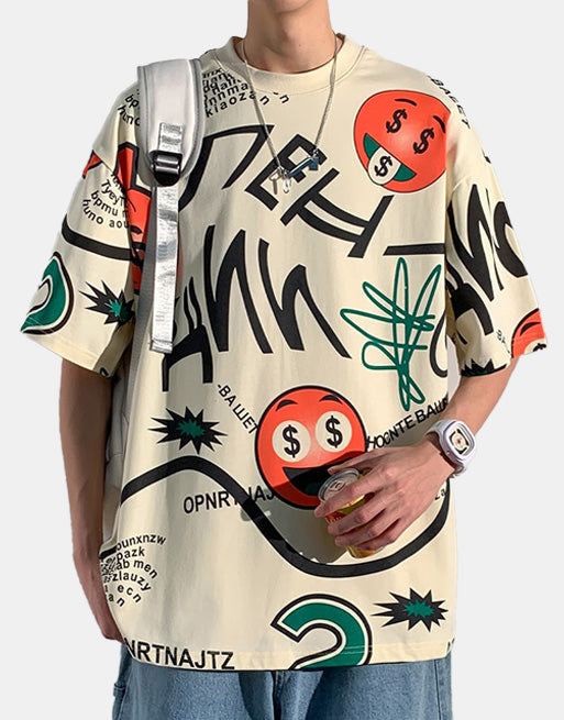 Dollar Emoji Graphic T-Shirt Beige, XS - Streetwear T-Shirt - Slick Street